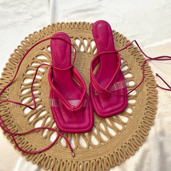 Schutz S-Meghan Mid Hot Pink Translucent Strap Ankle Lace Up Heel Sandals 7.5 - Picture 2 of 11